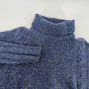 Paul Smith Blue Tweed Cable Knit Wool Cashmere Turtleneck Sweater Men's Medium